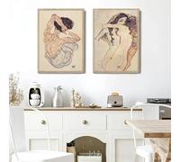 Lienzo pintado vintage con retrato de figura desnuda, impresión de Egon Schiele, póster, arte abstracto para pared, decoración de sala de museo o hogar (60x90cm - 2 piezas)