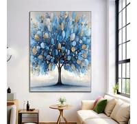 Lienzo Pintura Hojas De Plumas, Impresiones En Lienzo Pintura Al Óleo Botánica, Azul Claro Sin Marco Para Pared Decoración Para Salón Dormitorio Cafetería Hoteles Bares, Regalos, 50X70Cm