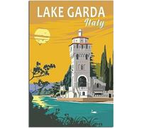 Lienzo Póster Lake Garda Italy Sunset Vintage Viaje Póster Retro Pared Arte Arte Imprimir Hogar Decoración Habitación Decoración Sin Marco 30x45cm