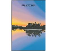 Lienzo Póster Raquette Lake New York Sunset Vintage Viaje Póster Retro Pared Arte Arte Imprimir Hogar Decoración Habitación Decoración Sin Marco 50x75cm
