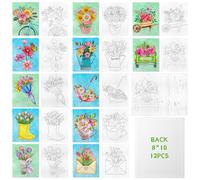 Lienzo pre-dibujado para pintar de 8x10 pulgadas, pack de 12 lienzos con diseños preimpresos para artistas, tablero para pintura con acrílico, óleo y otros medios (Flores de primavera)