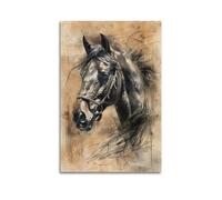 Lienzo retro ecuestre vintage con dibujo de cabeza de caballo, arte de pared, estampado rústico de animales de granja para cabaña, rancho, decoración de granja occidental, regalo para amantes de los