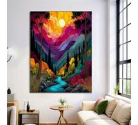 Lienzo Rojo Anaranjado Para Dormitorio Sala De Estar, Pósters De Arte De Pared 50X70Cm, Río Del Bosque, Sin Marco, Imágenes Estéticas, Pintura Sobre Vidrio Solar Pósteres Para Pared