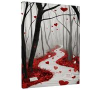 Lienzo romántico con forma de corazón, decoración de camino de bosque blanco y negro, arte de pared abstracto para sala de estar, dormitorio, comedor, lienzo envuelto de 8 x 12 pulgadas