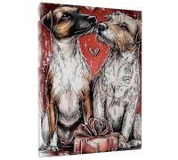 Lienzo romántico de perro, impresión de póster de amor de animales rojos y marrones, bonito arte de pared de animales, decoración del hogar para sala de estar, dormitorio, regalo, lienzo envuelto de