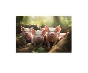 Lienzo rústico de cerdito para dormitorio, sol, bosque, cerdo, animal, país, decoración de pared, póster para habitación estética