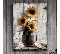 Lienzo rústico de girasoles, arte de pared, lámina vintage con imagen floral, decoración de pared estilo granja, póster decorativo con maceta floral, obra de arte (70x90cm/sin marco)