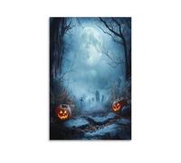 Lienzo rústico gótico de Halloween para pared, diseño de murciélago del bosque iluminado por la luna, horrores, calabaza, cuadro sobre lienzo, impresión de póster decorativo para el hogar, sala de