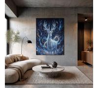 Lienzo Sin Marco De Salón Reno Cristal Hielo Fantasía 80X120Cm | Cielo Estrellado Ensueño Animales Modernos Cuadros De Pared Para Dormitorio, Oficina Pasillo, Azul Marino Decoración De Pared