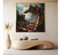 Lienzo surrealista Vórtice de Libros - Arte mural para biblioteca con pintura de libros en espiral, para lectores, escritores o interiores creativos (80x80cm/Sin marco)