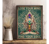 Lienzo vintage con pose de yoga de gitana, cuadros para dormitorio, pósteres e impresiones retro "Lose Your Mind, Find Your Soul", pintura mural para sala de estar(Enmarcado)