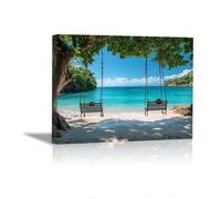 Lienzo vintage con temática oceánica, impresión artística de paisaje marino azul, playa, atardecer, olas del océano, imágenes de la naturaleza, lienzo para sala de estar (40 x 60 cm/marco interior)