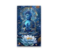 Lienzo vintage de Buda azul con loto, impresiones artísticas para pared, póster religioso con ojos cerrados, decoración para el hogar, regalo para creyentes (60x90cm/marco interior)