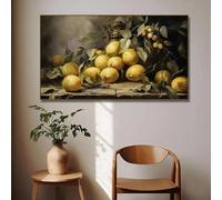 Lienzo vintage de limonero, pera, granada, bodegón de fruta, póster de cocina, arte de pared, decoración del hogar (70 x 100 cm)