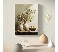 Lienzo vintage minimalista, arte de pared, póster, impresiones, Italia, olivo en jarrón, naturaleza muerta, botánica, decoración antigua para el hogar (70 x 110 cm)