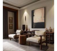 Lienzo Wabi-Sabi abstracto, arte de pared, pintura al óleo beige y negra, decoración moderna para sala de estar (80 x 110 cm (32 x 43 pulgadas))