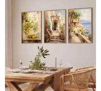 Lienzos con acuarela de paisaje retro de limonero italiano, arte mural griego, pósteres de arte italiano (30x40cm/3PCS sin marco)