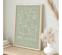 Lienzos con arte abstracto geométrico verde de estilo bohemio, inspirados en Picasso, para decoración del hogar (30x45cm/Sin marco)