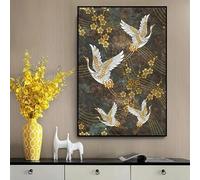 Lienzos con estampados de animales de estilo antiguo chino, flores doradas, grulla, póster abstracto para decoración de paredes (40x60cm/sin marco)