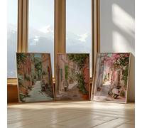 Lienzos con estampados de calles italianas en tonos pastel, arte mural de pueblos mediterráneos, pósteres de viajes bohemios para decoración del hogar (30x40cm/3 piezas sin marco).