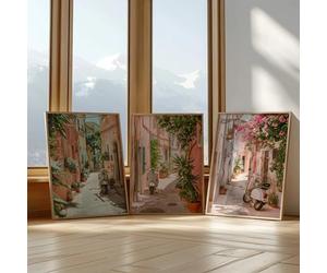 Lienzos con estampados de calles italianas en tonos pastel, arte mural de pueblos mediterráneos, pósteres de viajes bohemios para decoración del hogar (30x40cm/3 piezas sin marco).