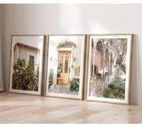 Lienzos con estampados neutros de Mallorca, arte mural rústico mediterráneo de pueblo español, pósteres de viaje en tonos suaves para la decoración del hogar (60x80cm/3 piezas sin marco)