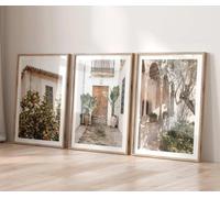 Lienzos con estampados neutros de Mallorca, arte mural rústico mediterráneo de pueblo español, pósteres de viaje en tonos suaves para la decoración del hogar (40x60cm/3 piezas sin marco)