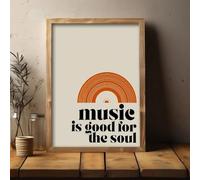Lienzos con frases retro "La música es buena para el alma". Magníficos pósteres musicales para la decoración moderna de tu sala de estar. 50 x 70 cm (19,6 x 27,5 pulgadas). Sin marco.