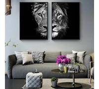 Lienzos de león africano en blanco y negro para pared, pósteres e impresiones artísticos, animales, modulares, para sala de estar, decoración del hogar, 60 x 90 cm, 2 piezas sin marco