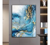 Lienzos de lujo con textura de mármol, impresiones en azul y dorado, color natural, patrones creativos, pinturas para decoración del hogar (80 x 110 cm/sin marco)