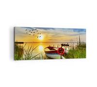 Lienzos decorativos 100x40cm Cuadro Sobre Lienzo Moderno Barco lago puesta del sol verano la gente Grande Dormitorio Cuadros Pared Imágenes Cuadros Decoracion Salon Wall Art Prints AB100x40-3053
