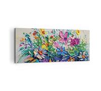 Lienzos decorativos 100x40cm Cuadro Sobre Lienzo Moderno Flores Los Colores Empasto Grande Dormitorio Cocina Cuadros Pared Imágenes Cuadros Decoracion Salon Wall Art Prints Decor Canvas AB100x40-4521