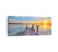 Lienzos decorativos 100x40cm Cuadro Sobre Lienzo Moderno Lago naturaleza puente pájaros Grande Dormitorio Cocina Cuadros Pared Imágenes Cuadros Decoracion Salon Wall Art Prints Decor AB100x40-2402