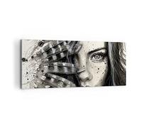 Lienzos decorativos 100x40cm Cuadro Sobre Lienzo Moderno Mujer plumas labios arte. Grande Dormitorio Cocina Cuadros Pared Imágenes Cuadros Decoracion Salon Wall Art Prints Decor Canvas AB100x40-2874