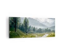 Lienzos decorativos 100x40cm Cuadro Sobre Lienzo Moderno Paisaje De Montaña Río Bosque Grande Dormitorio Cocina Cuadros Pared Imágenes Cuadros Decoracion Salon Wall Art Prints Decor AB100x40-5333