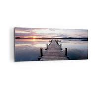 Lienzos decorativos 100x40cm Cuadro Sobre Lienzo Moderno Pasarela lago puesta de sol noche Grande Dormitorio Cocina Cuadros Pared Imágenes Cuadros Decoracion Salon Wall Art Prints Decor AB100x40-2635