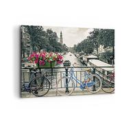 Lienzos decorativos 100x70cm Cuadro Sobre Lienzo Moderno Ámsterdam Bicicletas Puente Grande Dormitorio Cocina Cuadros Pared Imágenes Cuadros Decoracion Salon Wall Art Prints Decor AA100x70-4503