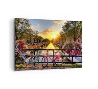 Lienzos decorativos 100x70cm Cuadro Sobre Lienzo Moderno Bicicletas canal Amsterdam arquitectura Grande Dormitorio Cuadros Pared Imágenes Cuadros Decoracion Salon Wall Art Prints Decor AA100x70-3081