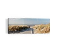 Lienzos decorativos 120x40cm Cuadro Sobre Lienzo Moderno Playa mar pasarela orilla Grande Dormitorio Cuadros Pared Imágenes Tríptico 3 Piezas Cuadros Decoracion Salon Wall Art Prints CA120x40-2657