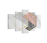 Lienzos decorativos 150x100cm Cuadro Sobre Lienzo Moderno Cifras Blancas Doradas Grande XXL Dormitorio Cuadros Pared Imágenes Tríptico 5 Piezas Cuadros Decoracion Salon Wall Art Prints EA150x100-5087