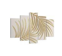 Lienzos decorativos 150x100cm Cuadro Sobre Lienzo Moderno Dorado Hojas Palmeras Grande XXL Dormitorio Cuadros Pared Imágenes Tríptico 5 Piezas Cuadros Decoracion Salon Wall Art Prints EA150x100-4738