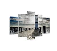 Lienzos decorativos 150x100cm Cuadro Sobre Lienzo Moderno Lago faro puente de madera el agua Grande Dormitorio Cuadros Pared Tríptico 5 Piezas Cuadros Decoracion Salon Wall Art Prints EA150x100-0330