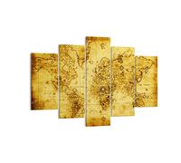 Lienzos decorativos 150x100cm Cuadro Sobre Lienzo Moderno Mapa Mundo Continentes Grande XXL Dormitorio Cuadros Pared Imágenes Tríptico 5 Piezas Cuadros Decoracion Salon Wall Art Prints EA150x100-0127