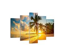 Lienzos decorativos 150x100cm Cuadro Sobre Lienzo Moderno mar playa palmera Grande XXL Dormitorio Cuadros Pared Imágenes Tríptico 5 Piezas Cuadros Decoracion Salon Wall Art Prints EA150x100-3922