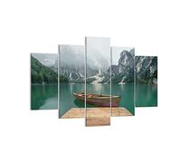Lienzos decorativos 150x100cm Cuadro Sobre Lienzo Moderno montañas lago barco Grande XXL Dormitorio Cuadros Pared Imágenes Tríptico 5 Piezas Cuadros Decoracion Salon Wall Art Prints EA150x100-3978
