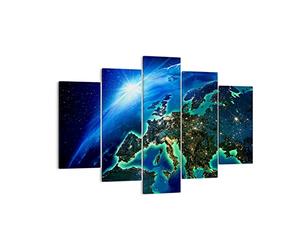 Lienzos decorativos 150x100cm Cuadro Sobre Lienzo Moderno Noche espacio mundo vista Grande XXL Dormitorio Cuadros Pared Tríptico 5 Piezas Cuadros Decoracion Salon Wall Art Prints EA150x100-2816