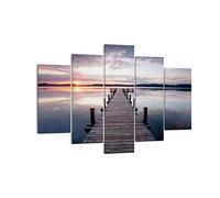 Lienzos decorativos 150x100cm Cuadro Sobre Lienzo Moderno Pasarela lago puesta de sol noche Grande Dormitorio Cuadros Pared Tríptico 5 Piezas Cuadros Decoracion Salon Wall Art Prints EA150x100-2635