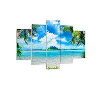 Lienzos decorativos 150x100cm Cuadro Sobre Lienzo Moderno Playa vacaciones isla palma Grande XXL Dormitorio Cuadros Pared Tríptico 5 Piezas Cuadros Decoracion Salon Wall Art Prints EA150x100-2528
