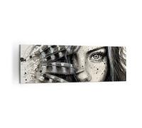 Lienzos decorativos 160x50cm Cuadro Sobre Lienzo Moderno Mujer plumas labios arte. Grande XXL Dormitorio Cocina Cuadros Pared Imágenes Cuadros Decoracion Salon Wall Art Prints Decor AB160x50-2874