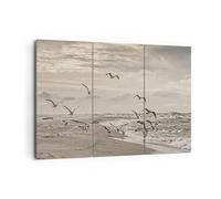 Lienzos decorativos 165x110cm Cuadro Sobre Lienzo Moderno Gaviotas Costa Boho Grande XXL Dormitorio Cuadros Pared Imágenes Tríptico 3 Piezas Cuadros Decoracion Salon Wall Art Prints CE165x110-4723